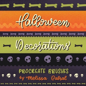 Free Halloween Decoration Brushes for Procreate - Bones, Skulls and Ric Rac Stamps by Melissa Cabral