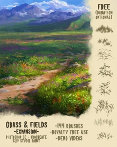 Grass & Fields Brush Pack (Procreate, Photoshop CC, Clip Studio Paint)