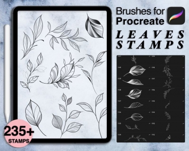 235 leaves procreate stamps | digital floral brush | botanical stamps
