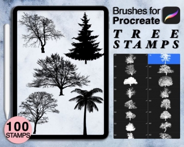 100 procreate tree stamps | 4 procreate palette gift set | Save your time and explore now