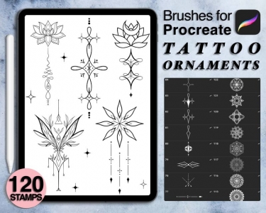 120 aesthetic tattoo ornamentals pack for procreate