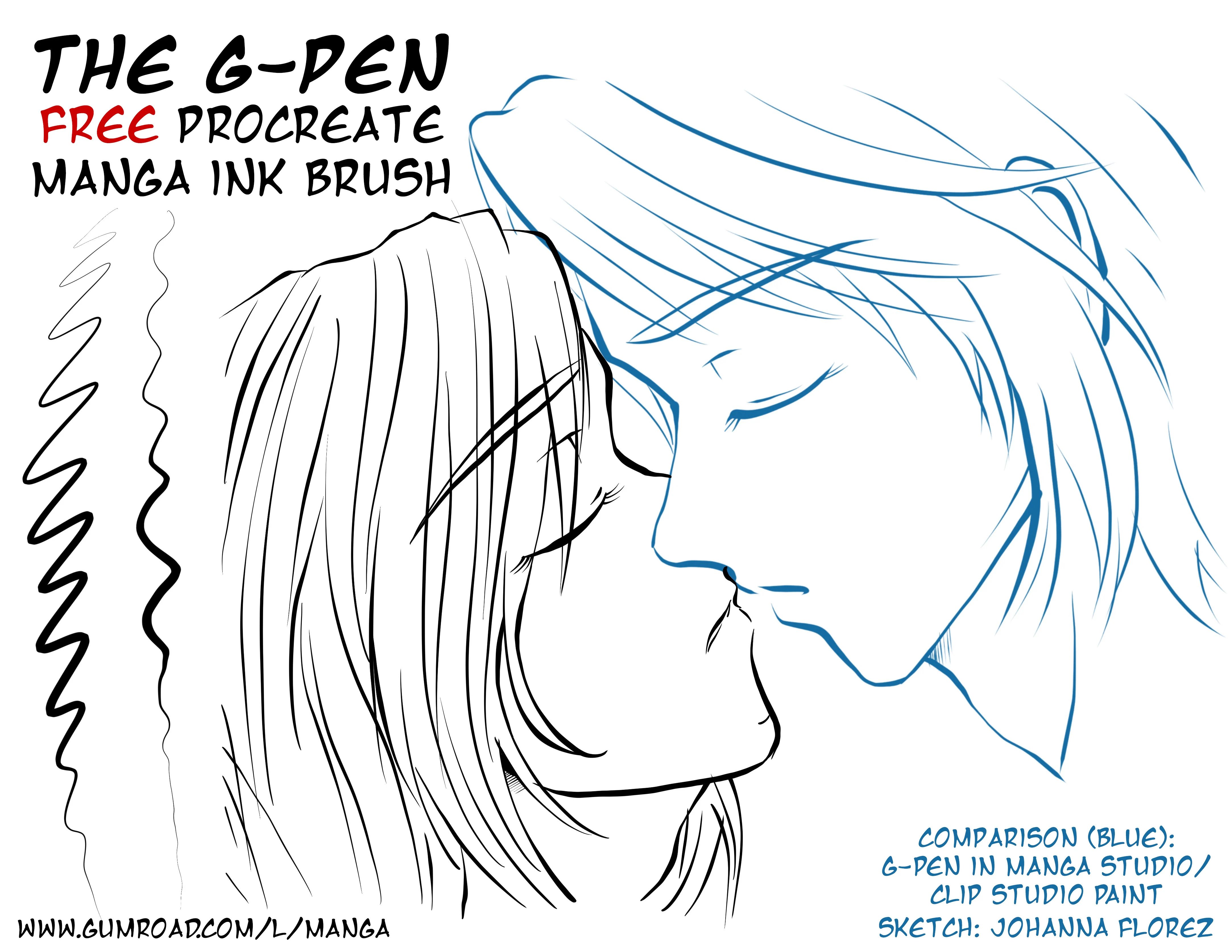 Free Manga Ink Brush G-pen for Procreate by GeorgBrush | Pencil & Ink