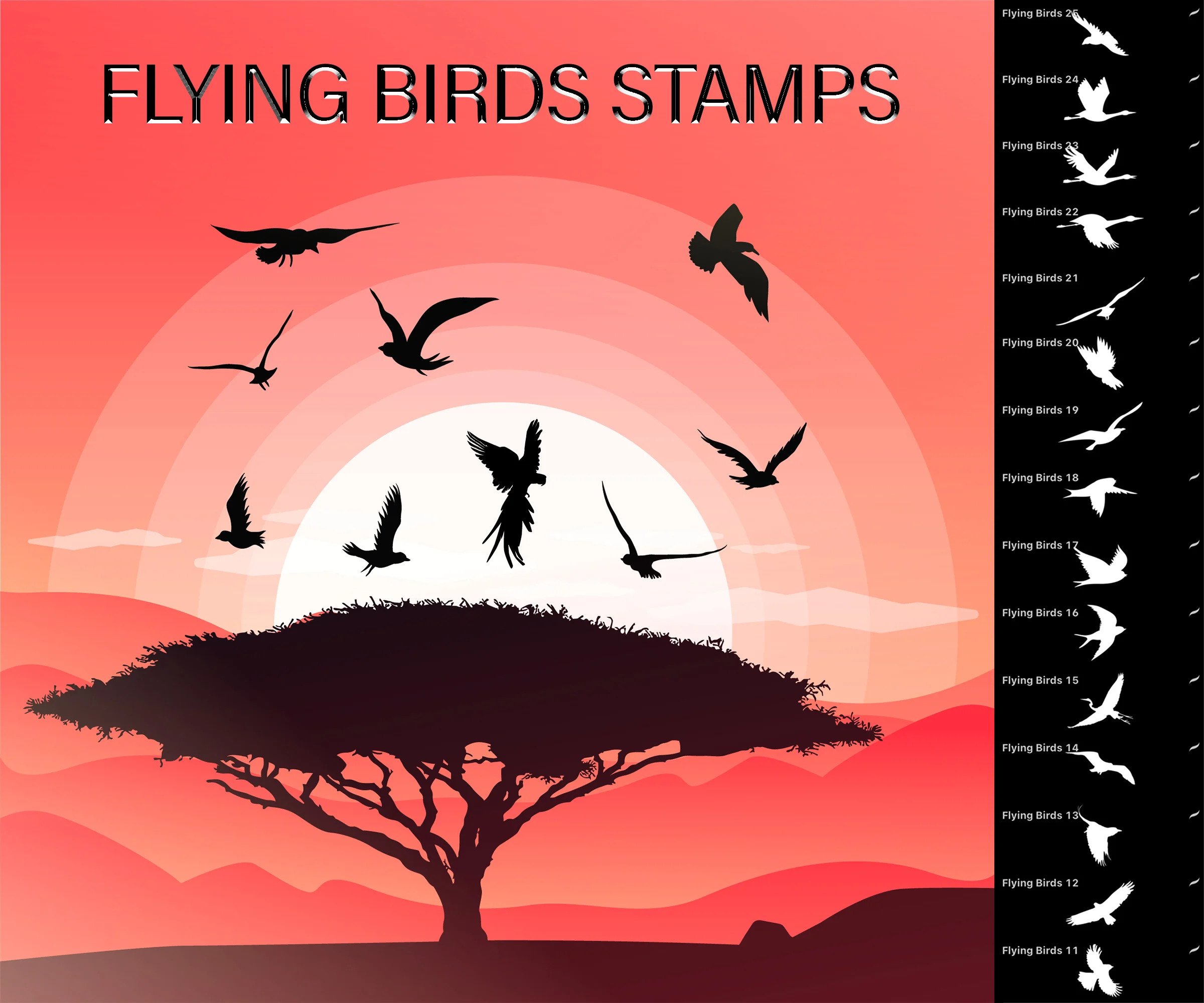Free Procreate Flying Birds Stamps Brushes by Fooarc | Nature & Animals