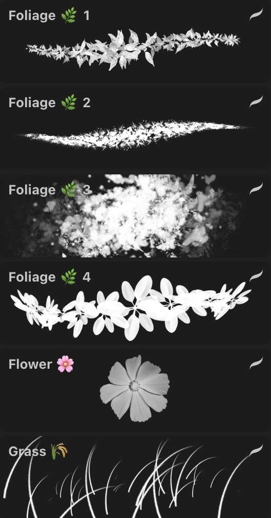 FREE Foliage & Grass Brush Set - Nature and animal brushes for Procreate by Bybaobad | Nature & Animals